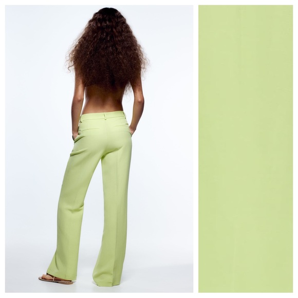 NWT. Zara Light Green Full Length Mid-Rise Pants. Size S, M. - Picture 4 of 11